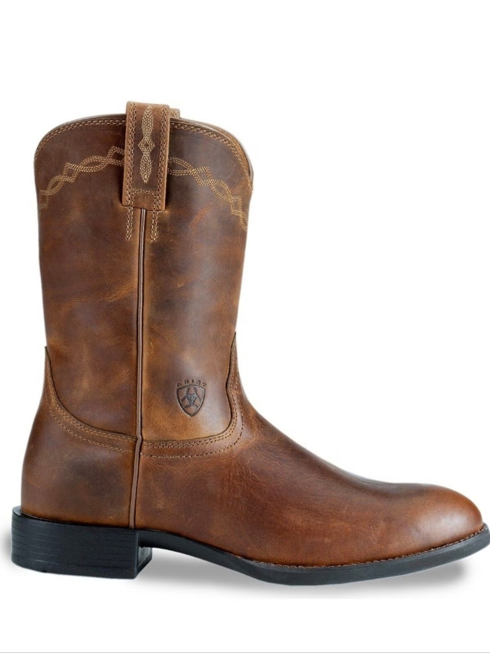 Ariat Mens Heritage Roper Western Boot Round Toe 10D Oiled Brown Distressed